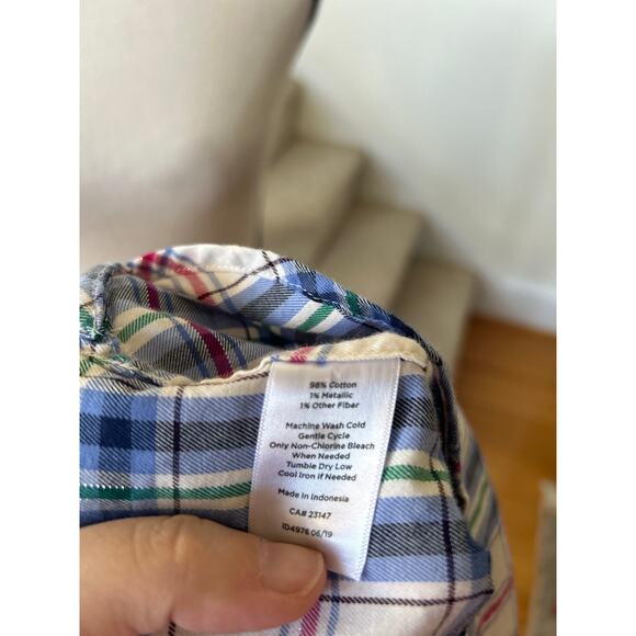 Talbots Blue, Pink & White Metallic Plaid Button Down Shirt - Picture 5 of 6